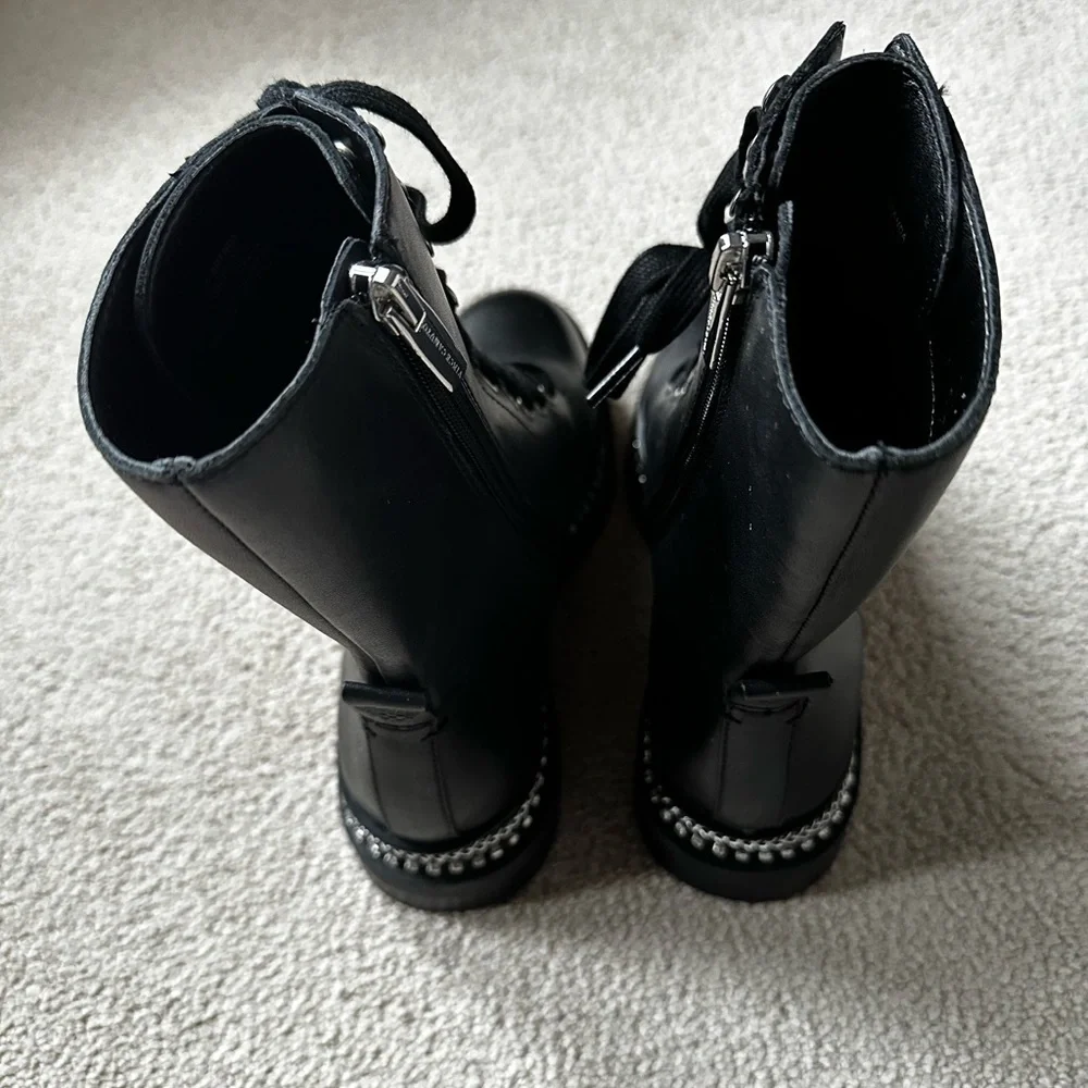 Vince Camuto Branda Black Leather Round Toe Lace Up Combat Boots Size 6.5 - Picture 7 of 11